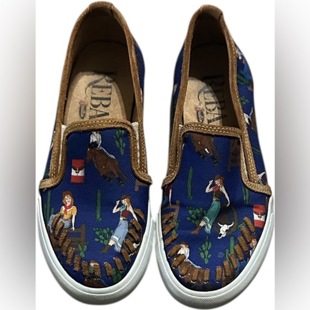 Reba Blue Western Slip-On Sneakers